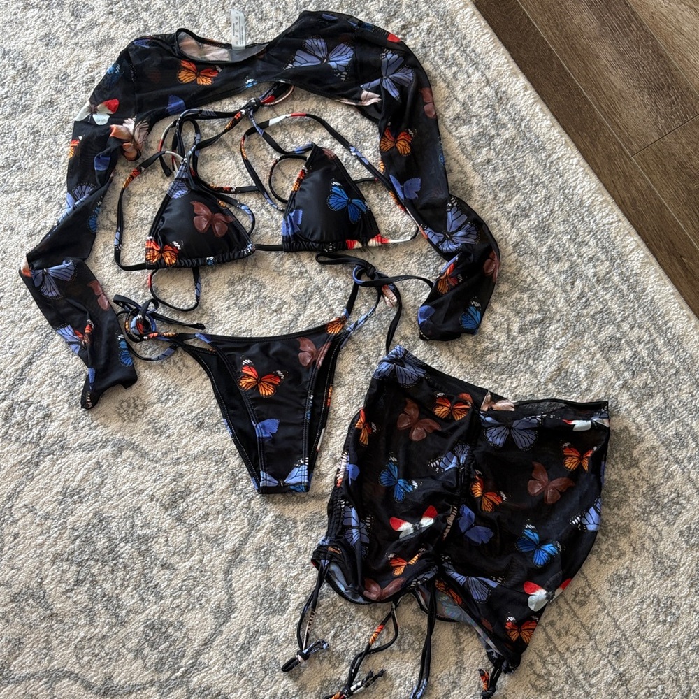 SHEIN Butterfly Print Bikini Set with Cover-Up